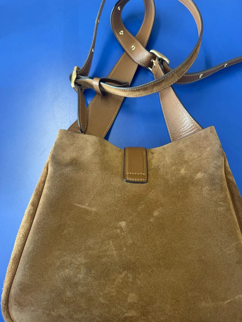 Coach Brown Suede Hobo Shoulder Bag with Gold Hardware